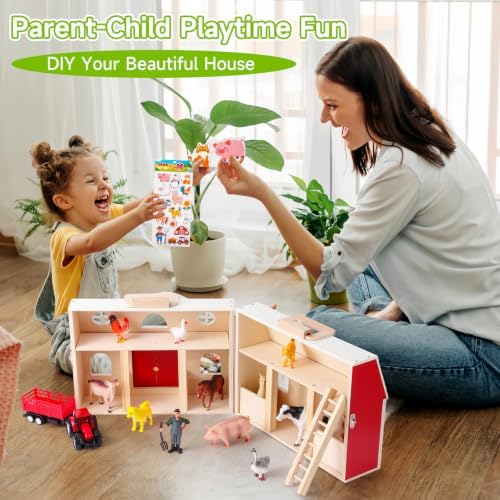 Wooden Barn Toy Set with Farm Animals, Sticker - Image 5