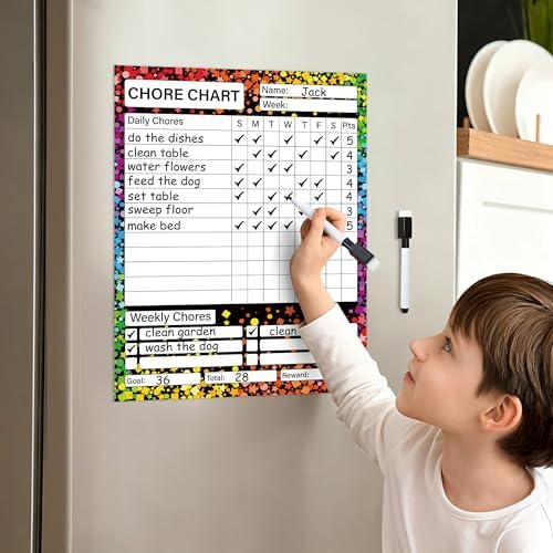 2 Pack Magnetic Chore Chart for Kids 12" x 9" Confetti Dry Erase Reward Chore Charts Weekly Behavior Responsibility Chores Board for Teens Adults Fridge Family Task Organization Home Rewards - Image 6
