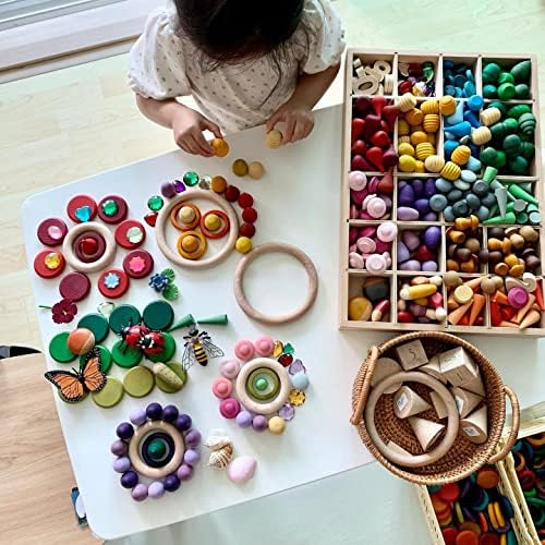 Candywood Large Set Rainbow Color Style Wooden Loose Parts Sensory Play Toys, 7 Shapes, 27 Colors, Rainbow Stacker Nesting Toys (162 PCS) - Image 4