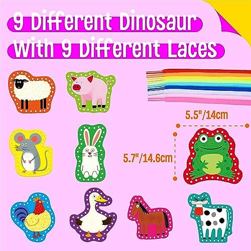 SpriteGru 9 Pieces Kids Lacing Cards, Double Sided Sewing Cards in 9 Farm Themed Cards with 9 Colorful Laces, Imagination Development Lacing Toys Games for Children Educational and Learning Activity - Image 2