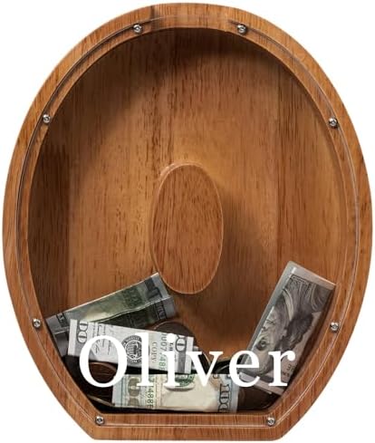 Personalized 12" Extra Large Wooden Letter Piggy Bank for Kids Boys Girls, (Laser Engraved Name) Custom Initial Letter Shape Piggy Bank, Alphabet Coin Bank Grandchildren Birthday by Ladenk