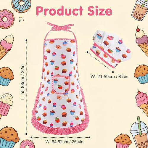 Kid Apron and Chef Hat Set 2 Pcs, Adjustable Kids Cooking Baking Apron for Toddlers 3-8, Childrens Pretend Play Chef Costume Role Play Toy for Boys Girls, White - Image 2