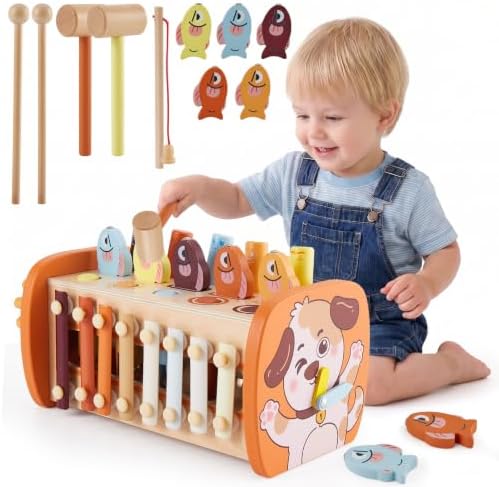 HYAKIDS Wooden Montessori Toys for 1+ Year Old, Hammering Pounding by HYAKIDS