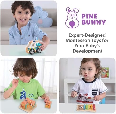 Pine Bunny Montessori Wooden 10-in-1 Toy Set for 19+ Months, Police Car, Triangular Lockbox, Cutting Fruits, Farm Cube Puzzle, Bear Xylophone, Educational Learning Problem Solving Music Toddler Toys - Image 3