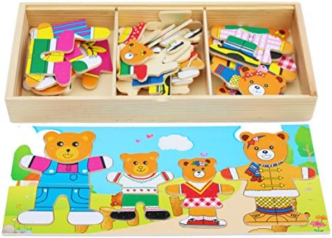 TOWO Wooden Bear Family Dress Up Puzzle Box, Sorting Matching Toy by Toys+of+Wood+Oxford