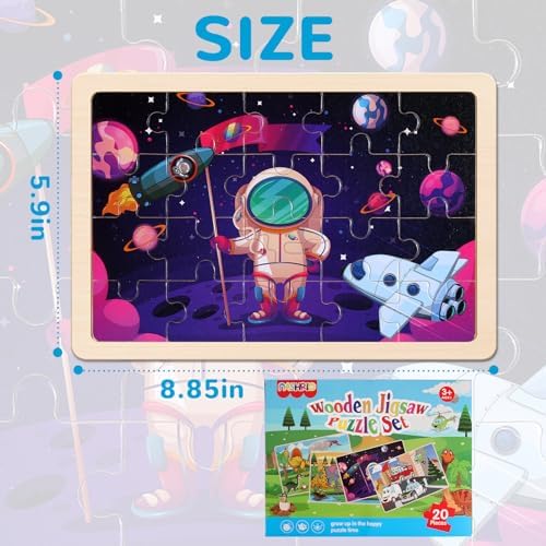 Wooden Puzzles Toys for Kids Ages 3-5, Set of 4 Packs Dinosaur, Space, Transportation Wood Puzzles, Preschool Brain Teaser Toys for Boys and Girls 3 4 5 6 Years Old - Image 6