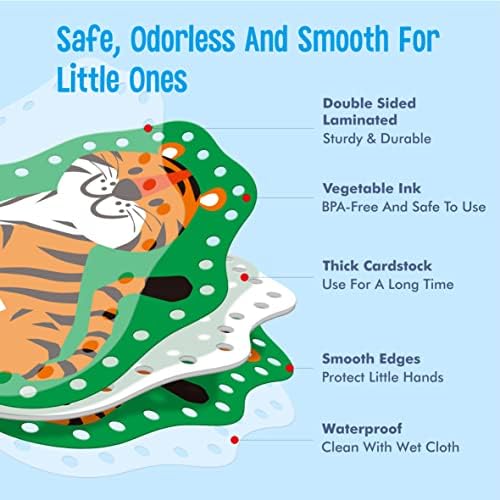 SpriteGru 9 Pieces Kids Lacing Cards, Double Sided Sewing Cards in 9 Wild Animals with 9 Colorful Laces, Imagination Development Lacing Toys Games for Children Educational and Learning Activity - Image 3
