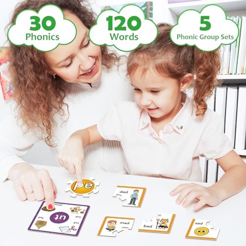 Torlam Phonics Puzzles Rhyming Games Phonics Games Flash Cards for Kids Toddler, Learn to Read Spelling Reading Sight Words, Short A E I O U Blends Site Words for Preschool Kindergarten Homeschool - Image 3