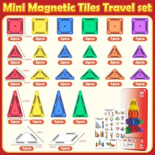 ORZbb Travel Mini Magnetic Tiles with Case Toddler Road Trip Essentials Set, Magnetic Blocks Building Toys for 3+ Year Old Boys Girls Preschool Montessori Sensory Learning Birthday Gifts - Image 3