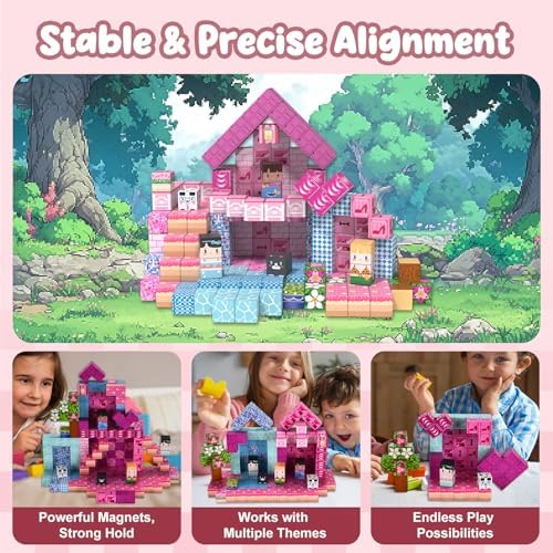 ADAH 216PCS Magnetic Building Blocks for Girls, Pink Princess STEM Toys for Ages 4-8, Creative Educational Building Toys for 3-6 Year Olds, Magic Blocks for Kids - Image 6
