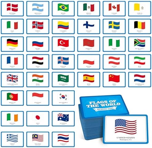 80 PCS Flags of The World Matching Game, A Fun & Fast Countries of The World Picture Memory Match Game, Educational Learning Toys Enhance Memory & Matching Skills for Kids Ages 3 and Up by Stickyourhappymoment