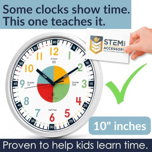 Kids Wall Clock - Learning Clock, Silent 10in, Classroom & Homeschool - Image 2
