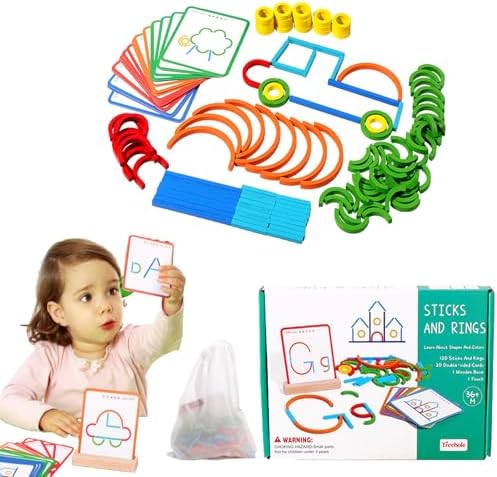 Montessori Smart Sticks, Montessori Smart Sticks for Toddlers, Sticks and Rings Wooden Tangram Puzzle, Quick Thinking Puzzle Blocks (1set) by cooluder