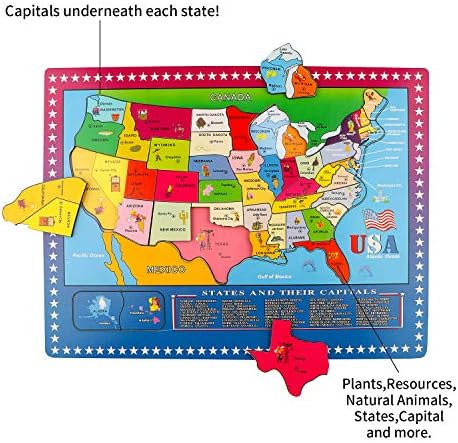 Wondertoys 46 Pieces Wooden USA Map Puzzle for Kids US Map Puzzle Educational Geography Puzzles United States Map Puzzle for Boy Girl - Image 5