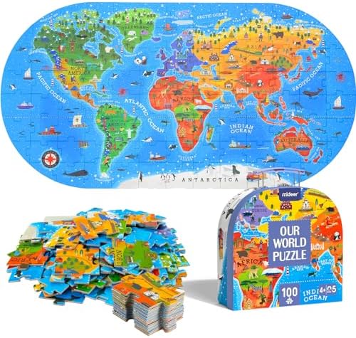 MiDeer World Map Floor Puzzle for Kids Ages 4-8 100 Piece Jigsaw Toy by mideer