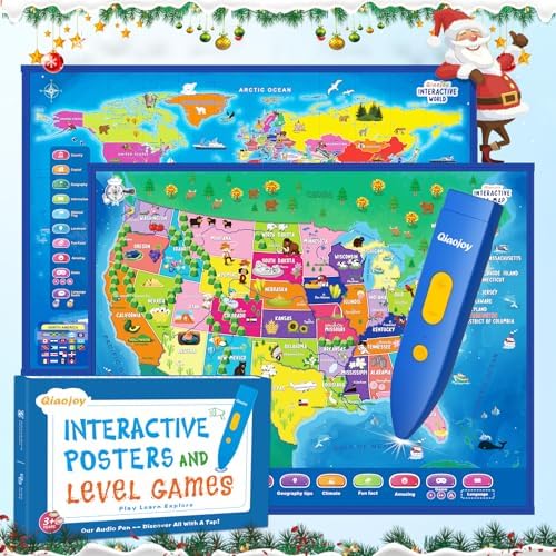 Qiaojoy Bilingual Interactive Kids Talking USA Map World Map for Learning by Qiaojoy