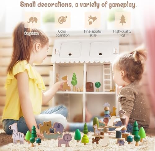 Wooden Animal Forest Balance Stacking Toy Set 36PCS Wood Miniature Tree Blocks Set Elegant Ornaments for Home Decor Wooden Mini Trees Animals Balance Toy for Toddler 36 Months+ - Image 2