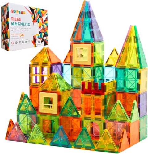 OugerToy 64 PCS Magnetic Building Tiles for Kids Ages 3-9 by OugerToy