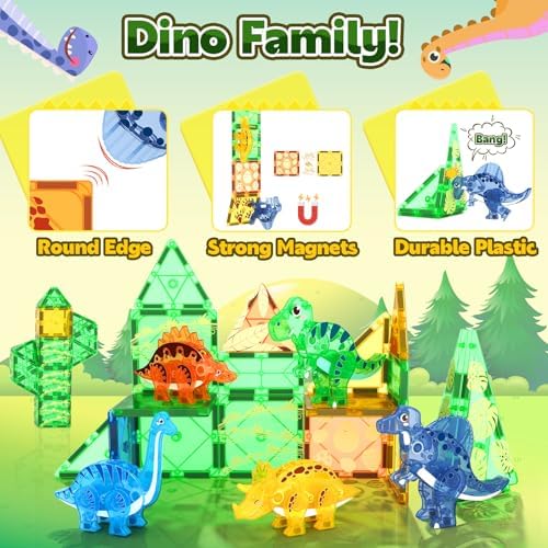 Dinosaur Toys Magnetic Tiles 3D Movable Dinos for Kids 3-5 5-7 Toddler Toy - Image 6