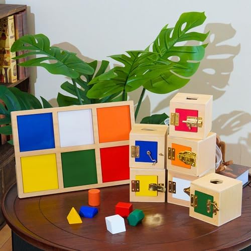 Montessori Sensory Toys for Toddlers 3+ Years Old, Wooden Sensory Materials for Kids,Preschool & Homeschool Supplies(Premium Education Toy) (Lock Box with Objects and Tray (Set of 6)) - Image 2