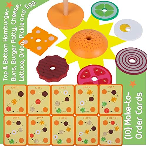 Montessori Mama Stacking Hamburger, Create a Burger Sequencing Stacker, Occupational Therapy Toys, Multi Cultural Play Food Sorting Toy - Image 5