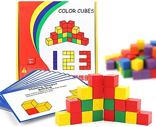 YHZAN Wooden Cube Building Blocks for Kids with Challenge Cards Shape Puzzle Math Material Assorted Colors for Preschool Classroom Supplies for Teachers Elementary Stem Toy by YHZAN