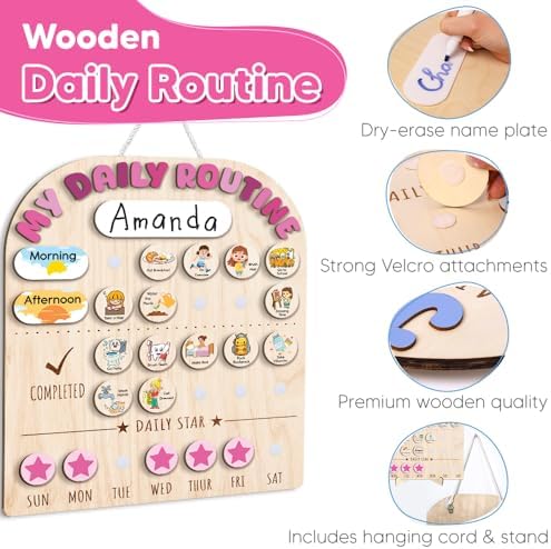 Wooden Daily Routine for Kids, Chore Chart for Toddler, Daily Responsibilities for Kids, Visual Schedule, Morning Bedtime Routine for Girls - Image 6