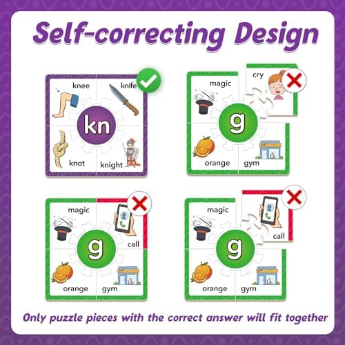 Torlam Phonics Puzzle, Rhyming Games Phonics Games Flash Cards for Kids Toddler, Learn to Read Spelling Reading Sight Words, Trigraphs Site Words for Preschool Kindergarten Homeschool Supplies - Image 5