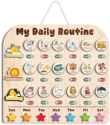 Wooden Daily Routine with Stars, Chore Chart for Kids, Visual Schedule for Kids, Morning Evening Routine Chart, Preschool Routine Chart, Routine Chart for Kids by LilaLand