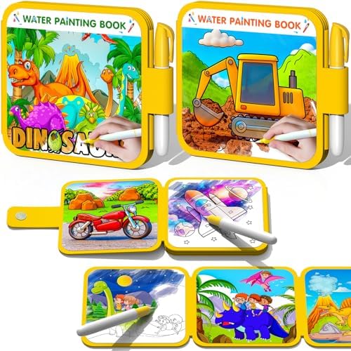 ZHOC Reusable Water Painting Books for Kids – 2 Pack Magic Water Reveal Coloring Books with Water Pens (Cars & Dinosaur) No-Mess Coloring Book Fun Travel Activity for Ages 3 4 5 6 7 8 by ZHOC