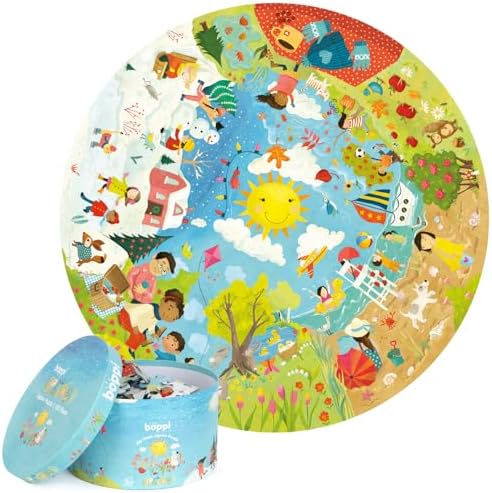 boppi Seasons Round Jigsaw Puzzle with 100% Recycled Card Spring Summer Autumn and Winter Scenes 150 Pieces for Children 5 6 7 8 Years 58cm Diameter by IndoorOutdoorKidsToys