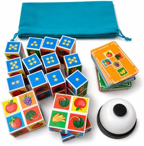 Fruit Matching Game with Blocks, 2-4 Player Battle Blocks Race Toy with 100 Challenge Cards and Buzzer, Memory Matching Puzzle Board Game, Montessori Preschool Learning Toy for Kids 3+ by Unknown