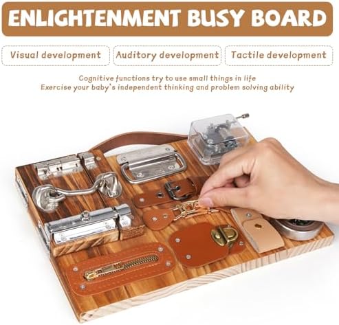 Montessori Busy Board for Toddlers Wooden Sensory Montessori Toys,Travel Toy Fidget Board Learning Activity Board for Fine Motor Skills Boys & Girls, Educational Learning Toy with Locks,Latches - Image 2