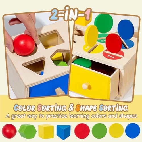 Biottro Wooden Montessori Toys for 3 4 5 Year Old, 2-in-1 Shape Sorter & Coin Drop Box Toy with Drawers Math Counting Color Sorting Game Preschool Educational Sensory Toy Gift for Kids Boys Girls - Image 4