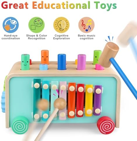 Montessori Baby Hammer Pounding Toy for Toddlers Boys Girls 2 3 4 Years Old, Educational Learning Toy Xylophone Color Shape Easter Basket Stuffers for Toddlers Valentine's Day Gift - Image 2
