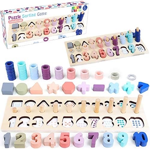 Educational Montessori Toys Wooden Puzzles Blocks Number Stacking by CozyBomB