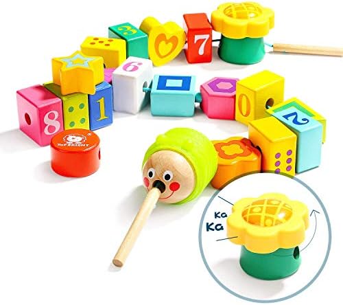 TOP BRIGHT Wooden Lacing Beads, Montessori Fine Motor Toys for Toddlers 1-3 by TOPBRIGHT