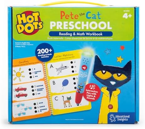 Educational Insights Hot Dots Pete The Cat Preschool Reading & Math Workbook - Preschool Workbooks with Interactive Pen, Homeschool Learning Books, Build Toddler Reading & Math Skills, Ages 4+ - Image 2