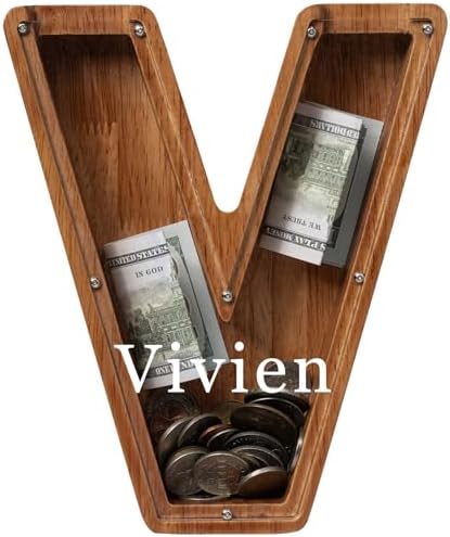 Personalized 12" Extra Large Wooden Letter Piggy Bank for Kids Boys Girls, (Laser Engraved Name) Custom Initial Letter Shape Piggy Bank, Alphabet Coin Bank Grandchildren Birthday by Ladenk