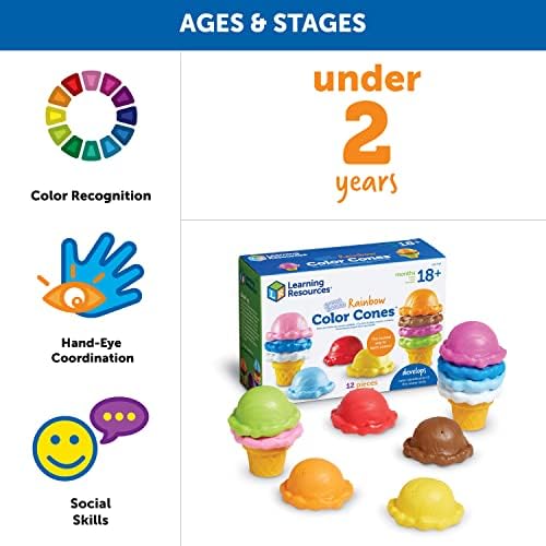 Learning Resources Smart Snacks Rainbow Color Cones - Ice Cream Toy Scoop, Sensory Play Food, Fine Motor for Toddlers, Color Sorting and Stacking , Montessori Kitchen, Preschool Activities - Image 5