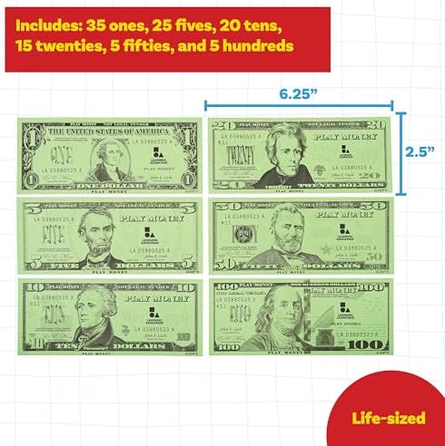 Learning Advantage Play Bills Set, Teach Money Math with Pretend Currency - Image 3