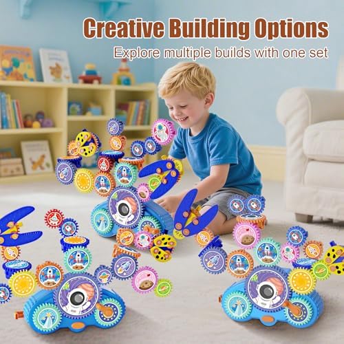 STEM Gears Toys for Kids Ages 3+, Creative Learning Building Blocks, 18Pcs Educational Construction Toy Set, Electric & Manual Dual Mode, Versatile Gear Playset Gift for Boys & Girls - Image 2