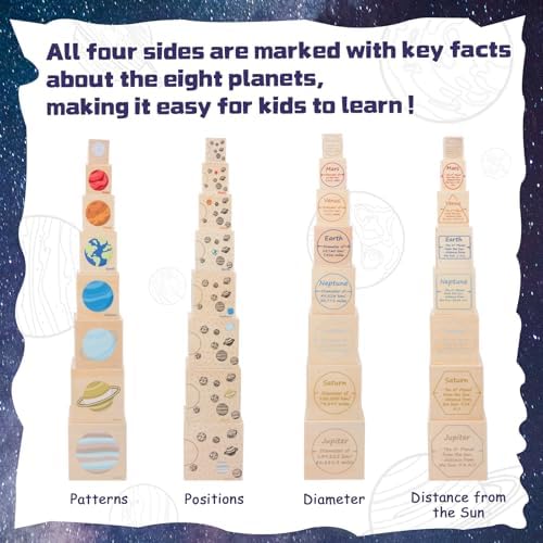 Adena Montessori Solar System Nesting Blocks, 8-Piece Wooden Set, Ages 3+ - Image 4