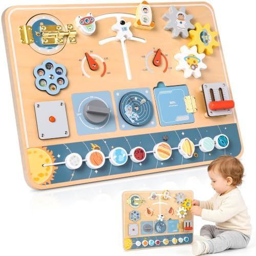 Lewo Montessori Busy Board, Wooden Sensory Activity Toys for Toddlers 3 4 5 (Spaces) by Lewo