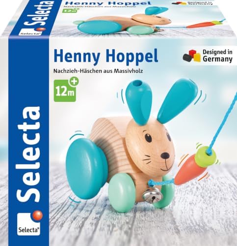 Selecta 62100 Henny Hoppel Pull-Along Wooden Rabbit 13 cm by Selecta