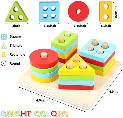 WOOD CITY Wooden Montessori Sorting & Stacking Toys, Educational Shape Color Recognition Puzzle Stacker, Development & Learning Toys Boys Girls - Image 4