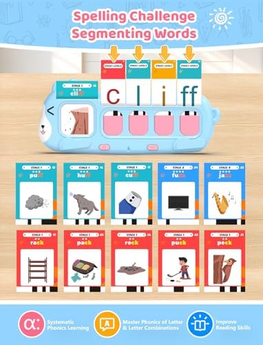 QuTZ Phonics Learning Toy for Preschool Kids – Talking Flash Cards with Sound Machine, Word Blending & Math Games – Educational Reading & Counting Activity Set 4-8 - Image 3