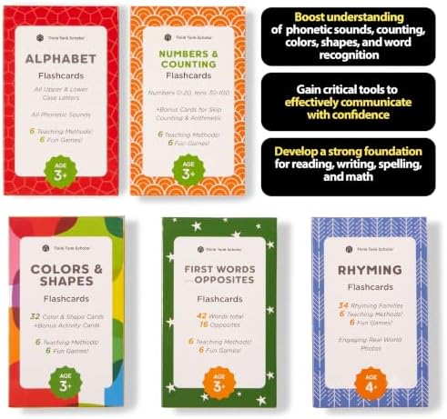 Award-Winning Flash Cards for Preschool & Kindergarten – 5-Deck Set, 180 Jumbo Cards – Learn Alphabet, Numbers, Colors, Shapes, First Words, Opposites & Rhyming – for Kids Ages 3–5 - Image 3