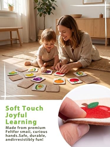 Felt Matching Game for Toddlers, Fruit Vegetable Montessori Toys Travel Toys for 1-3 Memory Flash Cards for 2 3 Year Old, Soft Safe Preschool Educational Gifts for Boys Girls - Image 4