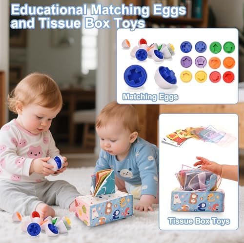 Baby Toys 6-12 Months,6-in-1 Montessori Toys for 6-9-12 Month old,Sensory Teething Toys Stacking Cups Building Blocks,Teething Pull String,Tissue Box Toys for Babies 6-12,18-24 Months Baby Gifts - Image 6